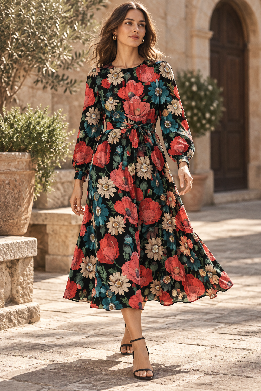 AI styling concept: ND 13665A floral print on a flowing dress